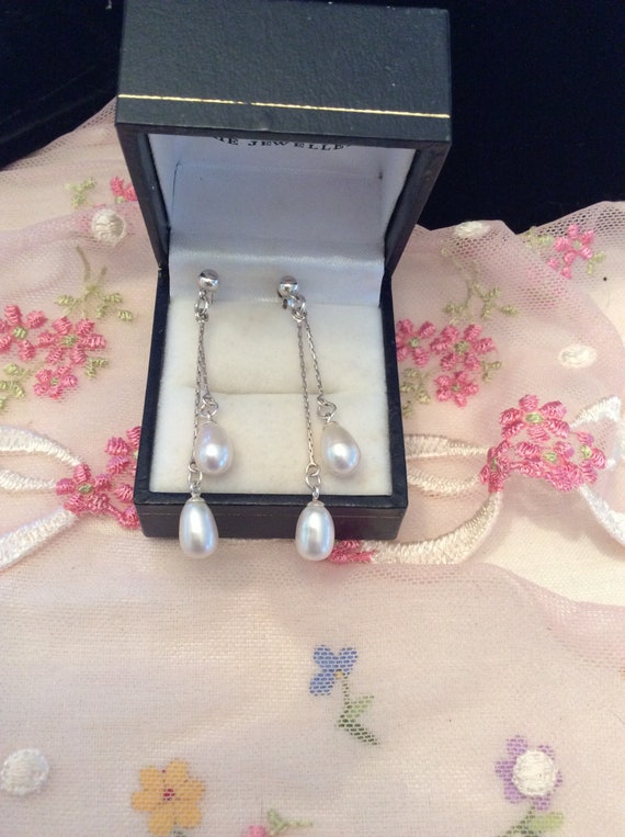 Authentic Vintage Sterling SILVER Real PEARL Drop 