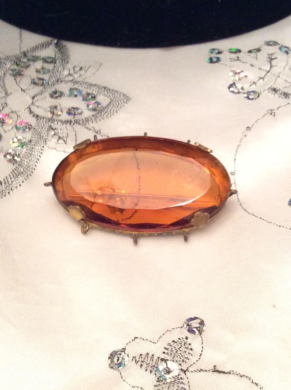 Authentic Vintage Large AMBER Coloured GLASS BROOC