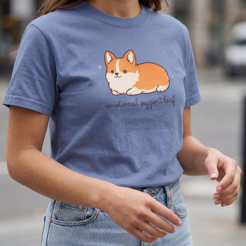 Comfort Colors Corgi Shirt - Emotional Support Loaf – Cute Minimalist Dog Tee, Funny Corgi Lover Gift Washed Denim