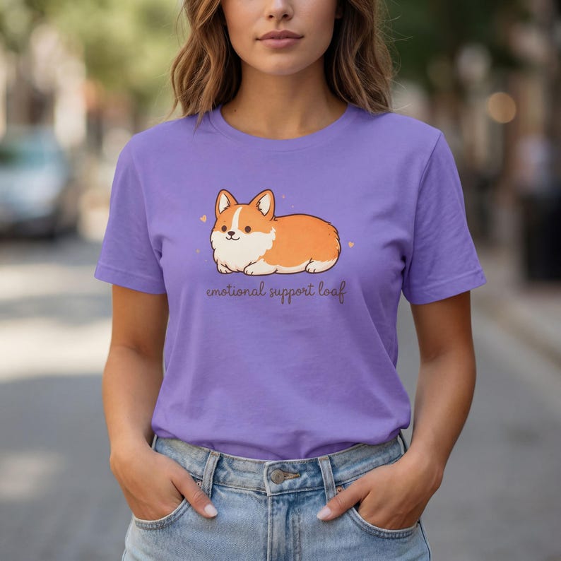 Comfort Colors Corgi Shirt - Emotional Support Loaf – Cute Minimalist Dog Tee, Funny Corgi Lover Gift Violet