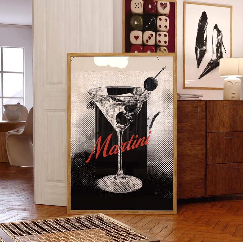 Dirty Martini Art Print | Black and White Bar Cart Poster (digital ...