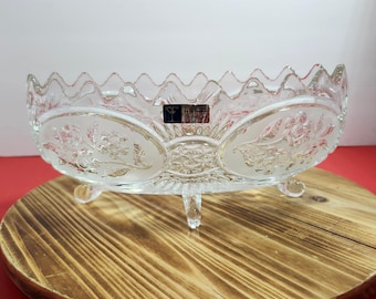 Crystal Clear Industries 24% Lead Crystal Footed Bowl Yugoslavia Floral 10 inch