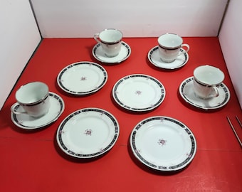 Royal Prestige Midnight Mood 4122 Fine China  Set 12pc Cups Saucers Plates Japan