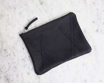 Black Leather Zipper Pouch