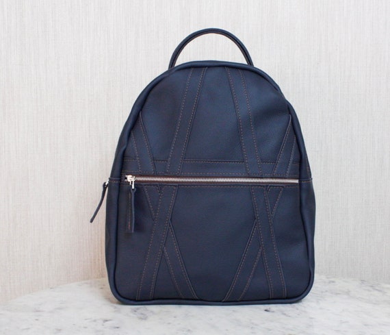 Navy Leather Backpack Satchel with Front Pocket Small Navy Blue Leather Backpack for women - Stylish Leather  main image 3