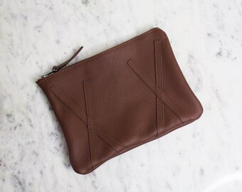 Brown Leather Zipper Pouch