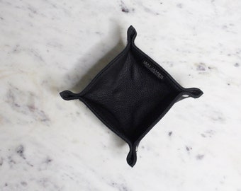 Black Leather Small Catchall Valet Tray