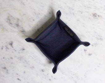 Navy Leather Small Catchall Valet Tray