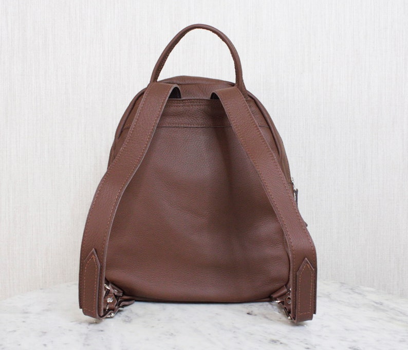 Brown Leather Backpack Travel Bag with Large Front Pocket image 3