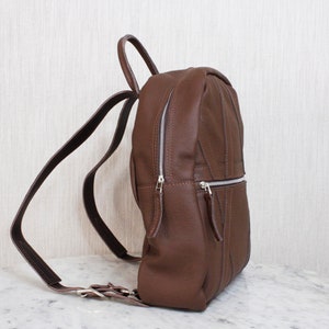 Brown Leather Backpack Travel Bag with Large Front Pocket image 2