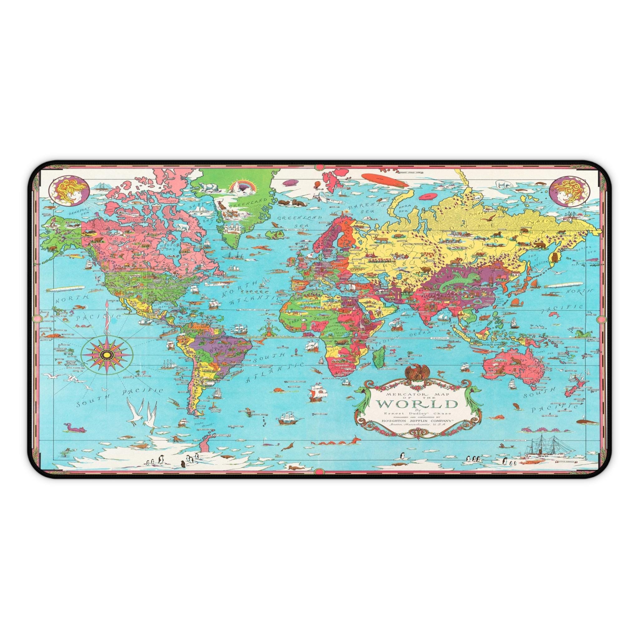 Mercator World Map Desk Mat – Vintage Map of the World Mouse Pad, XXL ...