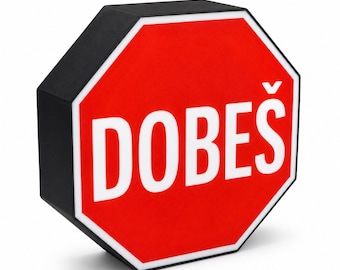 DOBEŠ Stop Sign Lightbox – Red Hockey Desk Lamp – Goalie Fan Gift – Handmade Hockey Decor
