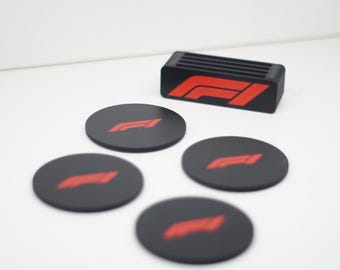 Sous-verres inspiré formule 1 – Lot de 4 avec support F1 – Décoration racing élégante