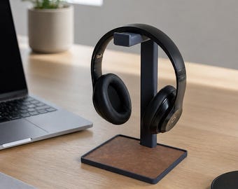 Minimalist Headphone Stand – Desk Headset Holder with Leather Style Base, Modern Headphone Stand for Gaming Setup, Office Desk Organizer