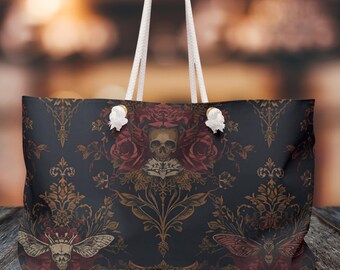 Skull & Roses Weekender Tote Bag: Dark Baroque Gothic Carryall