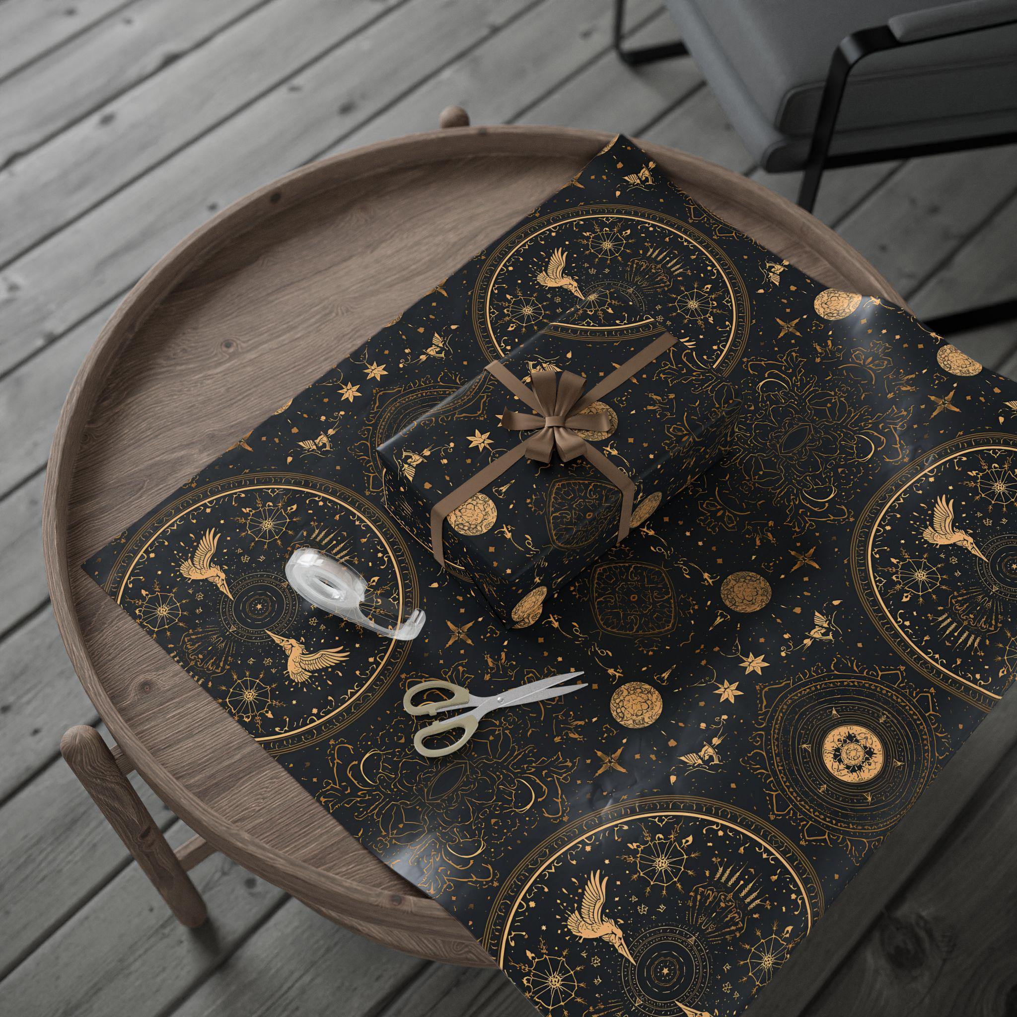 Celestial Wrapping Paper Roll, Black and Gold Cosmic Design - Etsy