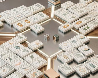 Peach Pink Lotus Mahjong Set: 160 Fliesen, Acryl Chinoiserie Spiel, Blumenmuster