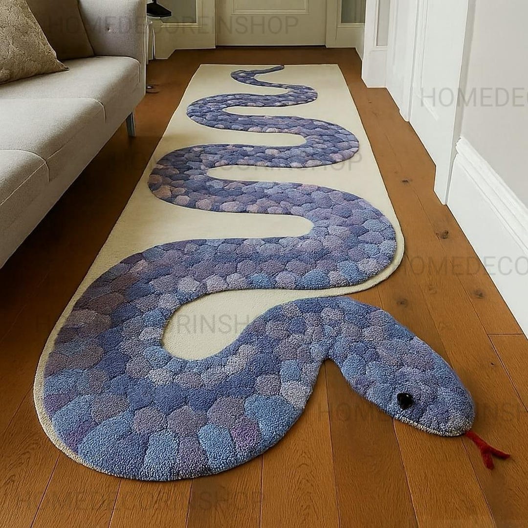 Hand-tufted Wool Snake Rug: 3D Serpent Runner, Blue Lavender Grey - Etsy