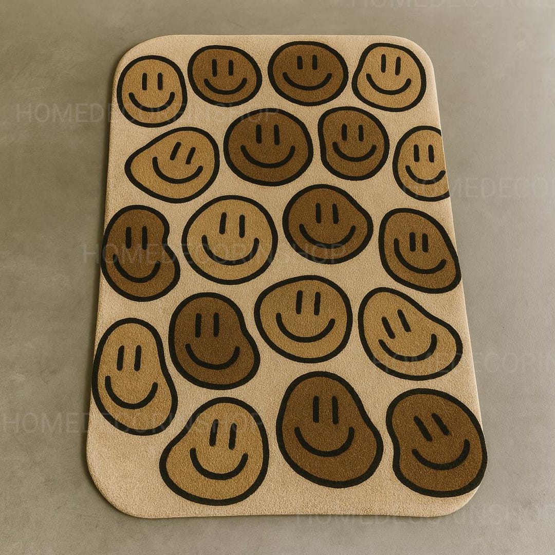 Smiley Rug Temu Hand-tufted Wool Area Rug: Playful Smiley Face Pattern - Etsy