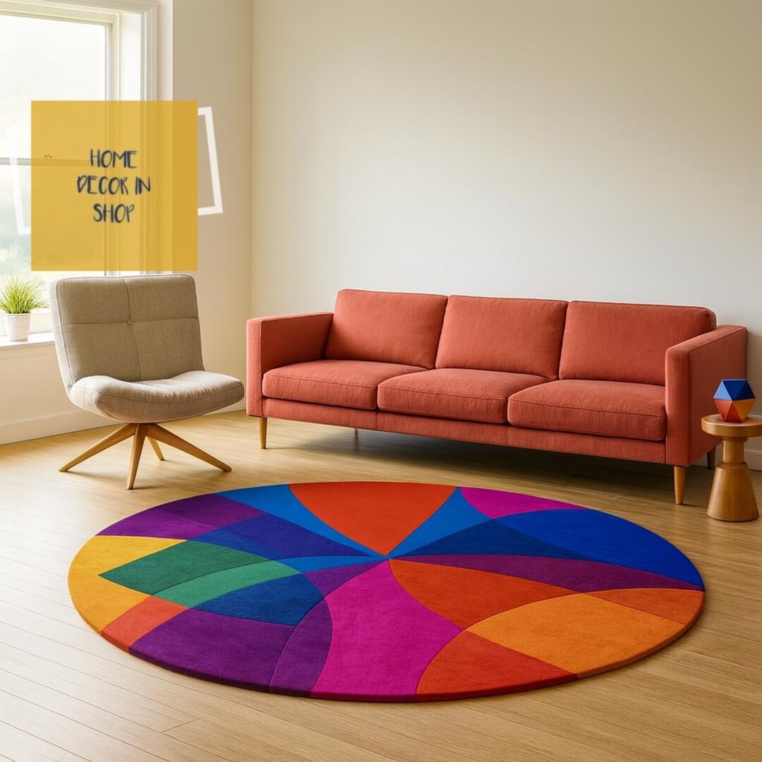 Multicolor Native Aztec Abstract Geometric Round Rug main image 1