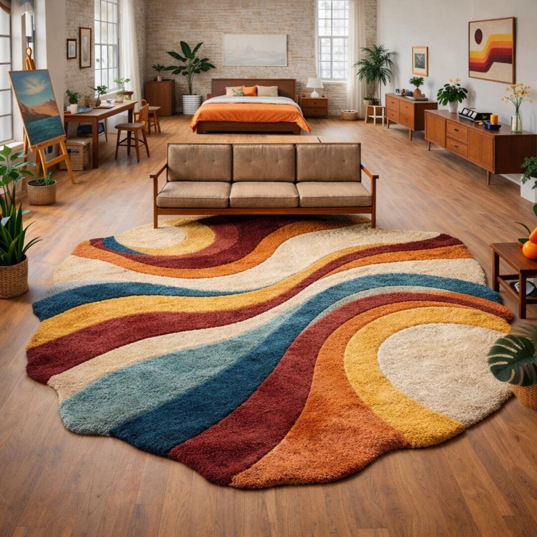 Hand-tufted Wool Area Rug – Retro 70s Sun Wave Design - Etsy