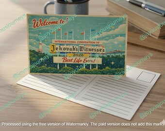 JW International Convention 2026 Vintage Theme Park Style Marquee Postcard