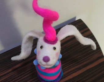 Funny Easter bunny-egg needle felted from the bright colored wool
