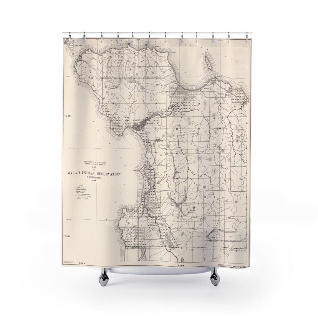 1936 Neah Bay Forestry Map Shower Curtain | Makah Tribal Vintage Map - Etsy