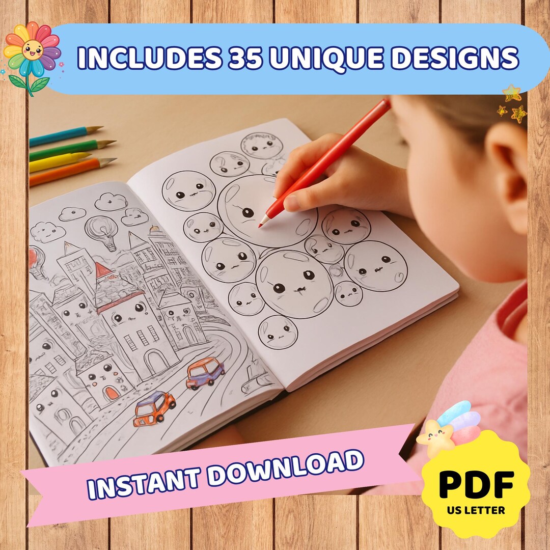 35 Kawaii and Cozy Coloring Pages, PDF Digital Download, Mindfulness
