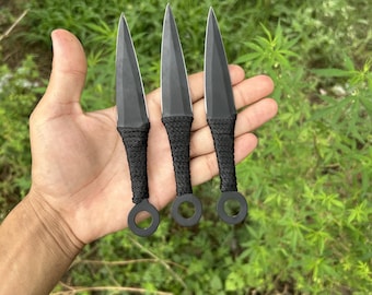 Juego de 3 cuchillos arrojadizos forjados a mano, herramientas para acampar, herramienta de caza, herramientas para lanzar kunai, cuchillo afilado para acampar, cuchillo de bota, regalo para él/ella