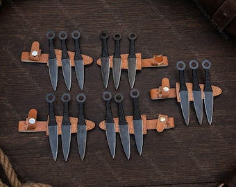 Juego de 15 cuchillos arrojadizos forjados a mano, herramientas para acampar, herramienta de caza, cuchillo arrojadizo Kunai, cuchillo afilado, regalo para esposo, regalo para hombres, regalo para él.