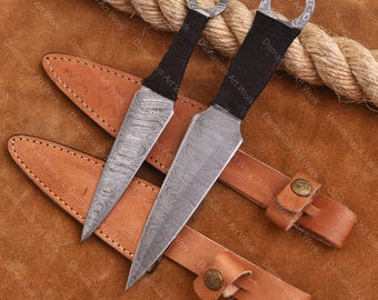 Pack of 2 Handmade Damascus Kunai Throwing Knife,dagger Throwing hunting knife.Gift For Dad Birthday Gift for Men Anniversary Gift for Him