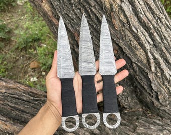 Set of 3 Handmade Damascus Kunai Throwing Knife,dagger Throwing hunting knife .Christmas Gift Birthday Gift for Men Anniversary Gift for Him