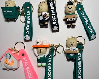 Starbucks Bear Bearista Variety Keychains : Teddy Charm, Logo, Wristlet Strap Accessory