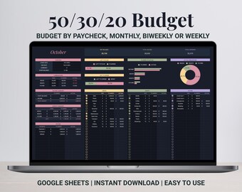 50/30/20 Budget Template, Rainbow Expense Tracker (Google Sheets)