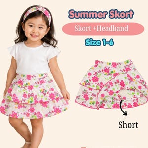 Girls Summer Skort Sewing Pattern | Layered Ruffle Skirt Shorts, Headband (PDF Download)