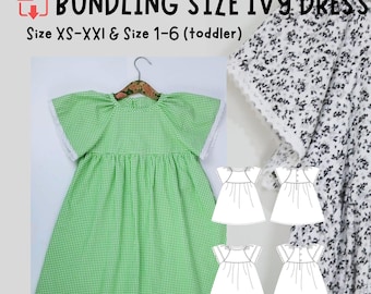 Toddler & Mom Dress (PDF Pattern), size 1-6 and xs-xxl, Homedress Pattern, Easy Sewing Pattern, Beginner Friendly, Ruffle Sleeves