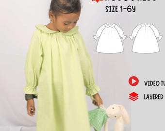 Girl Dress Sewing Pattern, Raglan Style, Toddler Girl A-Line, Sizes 1-6 Years (PDF Download)