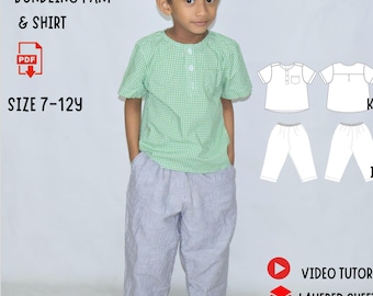 Set Pant & Shirt Sewing Pattern, Elastic Trouser, Shirt and Pant for Kids Sizes 7-12Y (PDF Pattern)