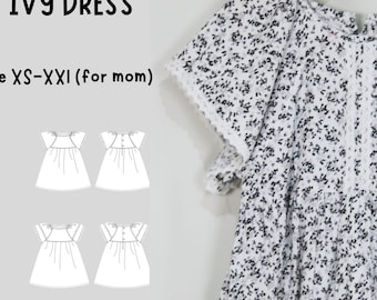 Woman Dress PDF Sewing Pattern, Mom home dress PDF, Beginner-Friendly (Instant Download), couple with kid