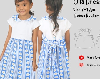 Summer Dress for girl Sewing Pattern,  Girls Peter Pan Collar Party Dress, Kid dress 7-12yo
