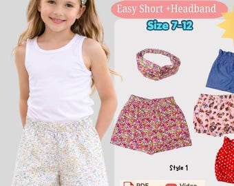 Kids Shorts Sewing Pattern | 4 Styles, Headband Included (PDF Download)