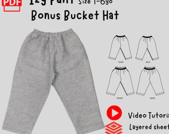 Pant Sewing Pattern, Relaxed Fit Kids Trousers, Elastic Waist Toddler PDF, Toddler Pants PDF Pattern Sizes 1-6Y, Easy Sewing Pattern