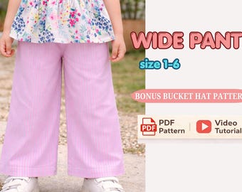 Kids Wide Leg Pants Sewing Pattern | Elastic Waist, Frill Options (PDF Download)