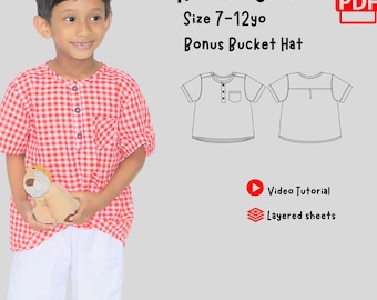 Boy shirt Sewing Pattern for Kids, Kids Pattern, Beginner friendly, Kids Shirt Pattern Size 7-12yo