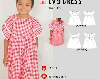 Girl Dress Sewing Pattern, toddler dress pattern. Ruffle Wide Sleeve, Kids PDF (Size 1-6 Years)