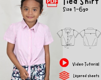 Kids Tie Shirt PDF Sewing Pattern | Sizes 1-6 Years, Button Down (Digital Download)