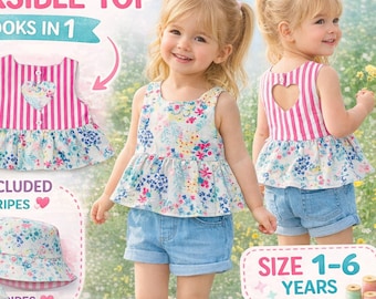 Kid top Sewing Pattern, Beginner Friendly Toddler & Girl Top, Easy PDF Sewing Pattern for Kids Clothes, Reversible Summer Shirt