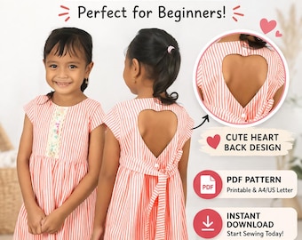 Girls Heart Back Dress Sewing Pattern | Toddler Summer PDF (Instant Download)