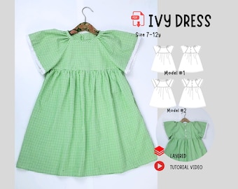 Girl Dress Sewing Pattern (PDF Pattern), peasant dress, ruffle sleeve, easy sewing pattern
